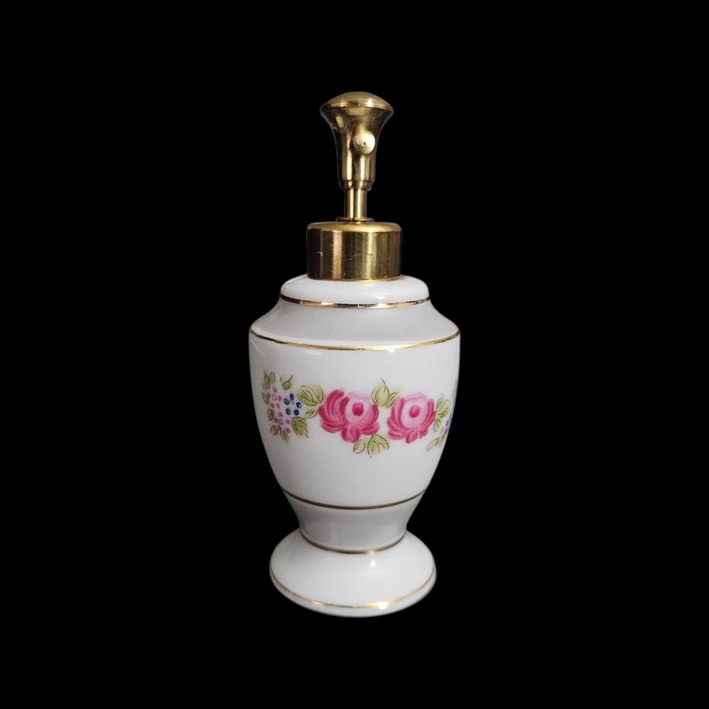 Vintage IW Rice Japan Porcelain Perfume Bottle Atomizer Roses